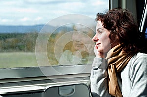 Young woman travelling by train