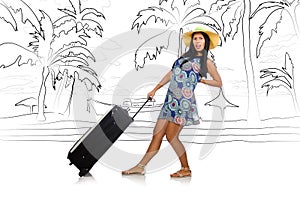 The young woman travelling tropical island in travel concept