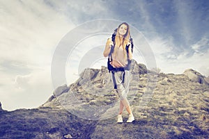 Young woman trekking