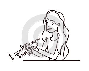 Young woman with trumpet character