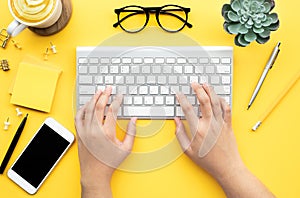 Young woman typing keyboard on desk table.Business modern life