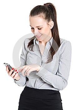 Young woman typing text message