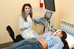 Young woman on the ultrasound, health check with the doctor