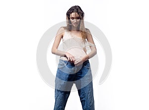 Young woman under the spray of water. Wet hair woman portrait, beauty hair healthy skin care concept, beautiful model