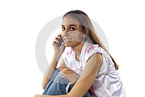 Young woman uses phone to communicate