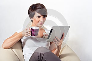 Young woman using iPad
