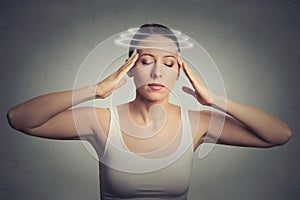 Young woman with vertigo dizziness