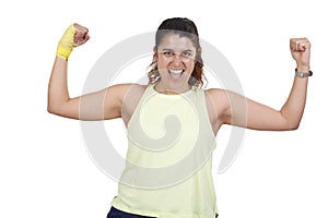 young woman Victory gesture, with a happy, proud and satisfied face
