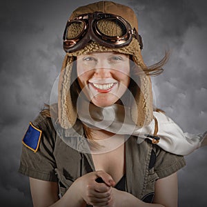 Young Woman in Vintage Pilot Gear