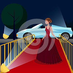 Young Woman at VIP Event Cartoon Illustration