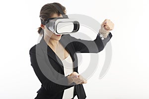 Young woman with virtual reality eyeglasses