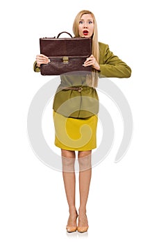 Young woman in vivid jacket and with briefcase