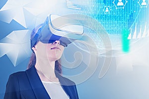 Young woman in VR headset, social connection
