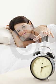 Young woman waking up