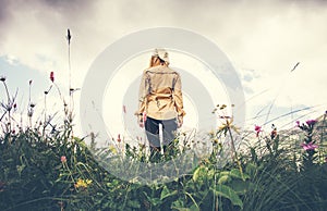 Young Woman walking alone Travel Lifestyle concept