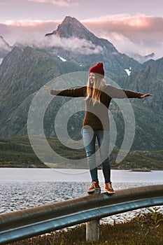 Young woman walking alone travel vacations adventure healthy