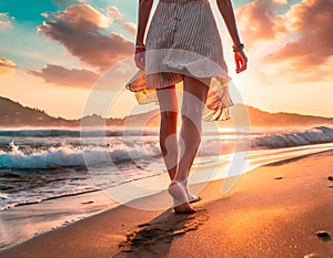 Young woman walking on the beach