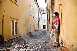 Young Woman Walking In Old City