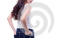 Young woman wearing blue jeans Female bottom in tight jeans with hand tucked in pocket Fashion lady beauty hips buttocks wearing
