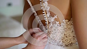 Young woman wearing bridal dress