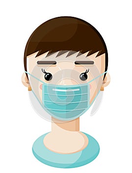 Young Woman Wearing a Face Mask Flat Vector Illustration Icon Avatar