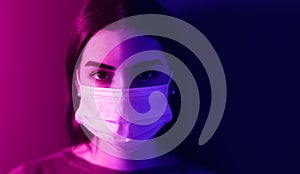 Young woman wearing medical mask against corona virus - Fear girl quarantine for preventing pandemic spread of coronavirus