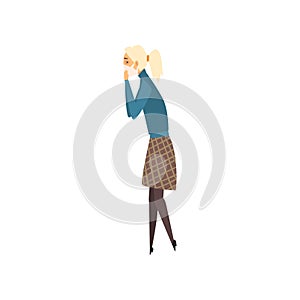 Young Woman Wearing Protective Mask, Girl Suffering from Industrial Smog Vector Illustration