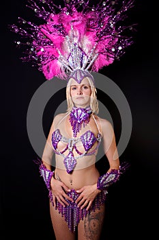 Young woman wearing samba costume