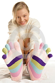 Young woman wearing socks