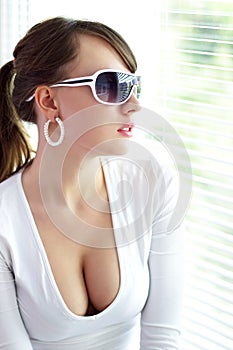 Young woman wearing sunglasses