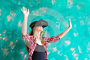 Young Woman Wearing Virtual Reality Headset