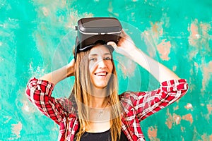 Young Woman Wearing Virtual Reality Headset