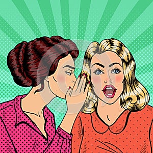 Young Woman Whispering Secret to her Friend. Pop Art
