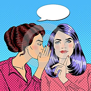 Young Woman Whispering Secret to her Friend. Pop Art