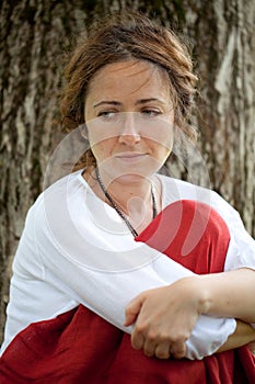 Young woman in white blouse