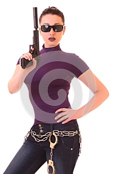 Young woman win gun