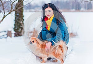 Young woman in wool  coat at winter day