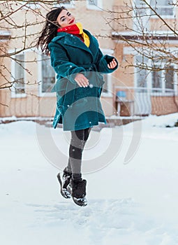 Young woman in wool  coat at winter day