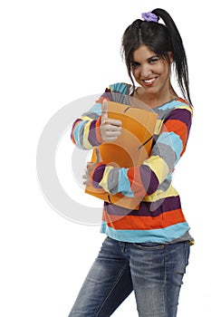 Young woman with work portfolio