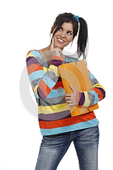 Young woman with work portfolio