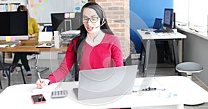 Young woman working in call center 4k movie