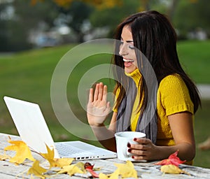 Young woman working outdoors