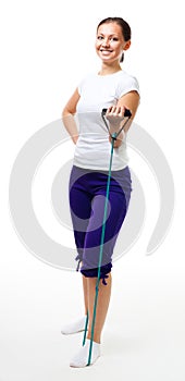 Young woman workout with expander