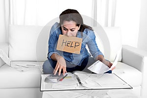Young woman worried at home in stress accounting desperate in financial problems