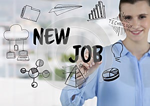 Young woman writing a new job graphic