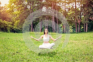 Woman in yoga meditation levitation