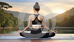 Young woman yoga in morning. AI Generated