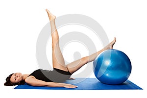 Young women doing pilates on fitness ball