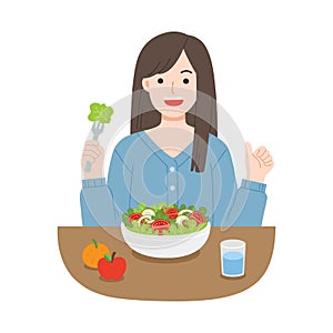 Young women eating salads. Healthy and vegan food concept