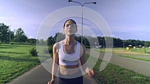 Young women are exercising with outdoor running. Concept healthy running and outdoor exercise